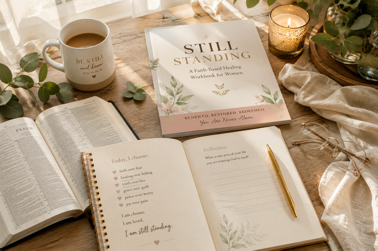 Still Standing workbook pages open on a table